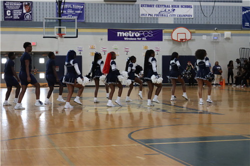  Students performing at the Pep Rally in the gym